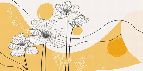 Boho-style thick line art featuring simple flower designs with French chic elements