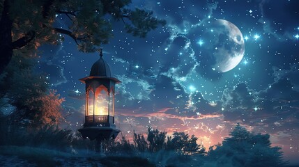 islamic lantern with beautiful night background