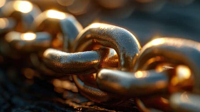 Closeup of a Gold chain texture, with interlocking links and a smooth, cool feel