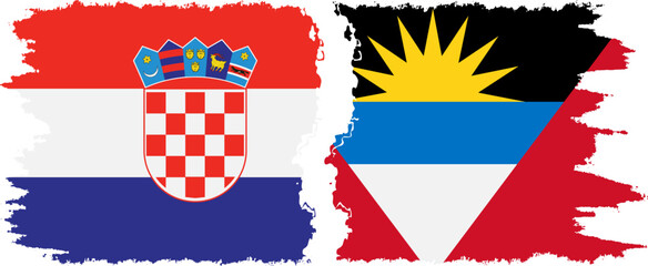 Antigua and Barbuda and Croatia grunge flags connection vector