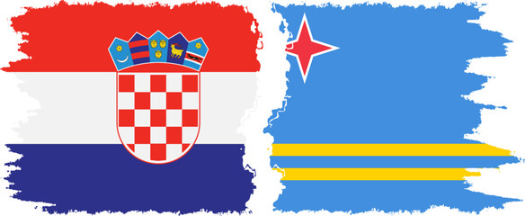 Aruba and Croatia grunge flags connection vector