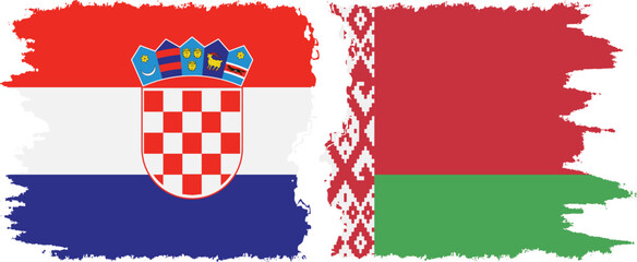 Belarusian and Croatia grunge flags connection vector