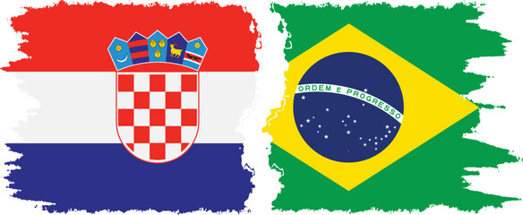 Brazil and Croatia grunge flags connection vector