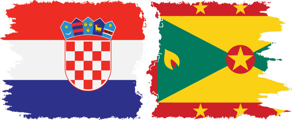 Grenada and Croatia grunge flags connection vector