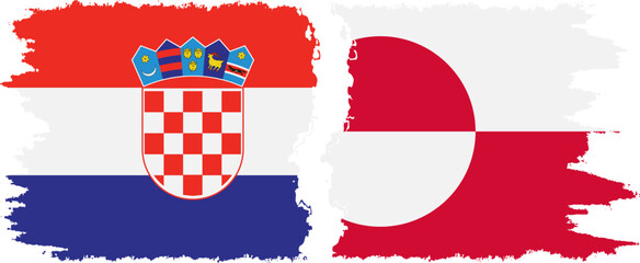Greenland and Croatia grunge flags connection vector