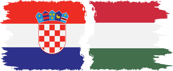 Naklejka premium Hungary and Croatia grunge flags connection vector