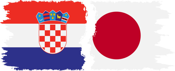 Japan and Croatia grunge flags connection vector