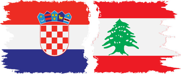 Fototapeta premium Lebanon and Croatia grunge flags connection vector