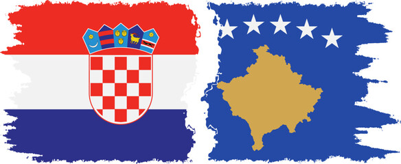 Kosovo and Croatia grunge flags connection vector