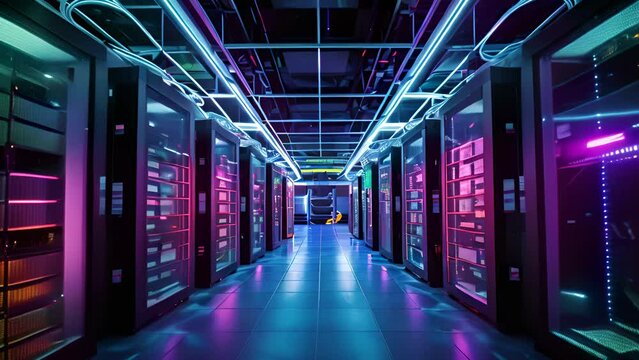 Super computer and quantum server rack in Data center control room. Generetive AI