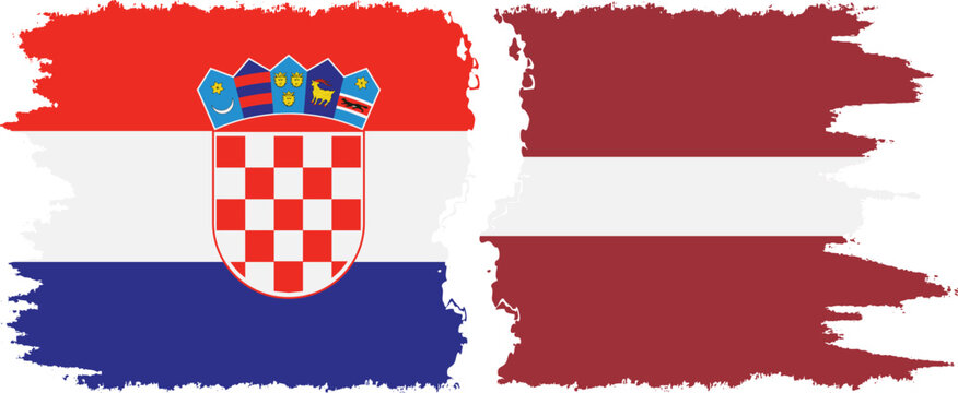 Latvia and Croatia grunge flags connection vector