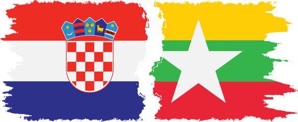 Myanmar and Croatia grunge flags connection vector