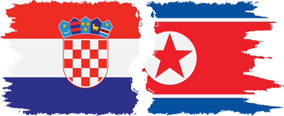 North Korea and Croatia grunge flags connection vector