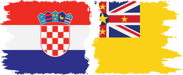 Niue and Croatia grunge flags connection vector