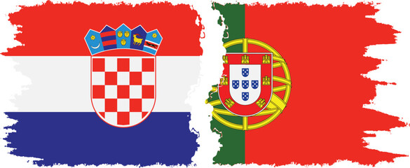 Obraz premium Portugal and Croatia grunge flags connection vector