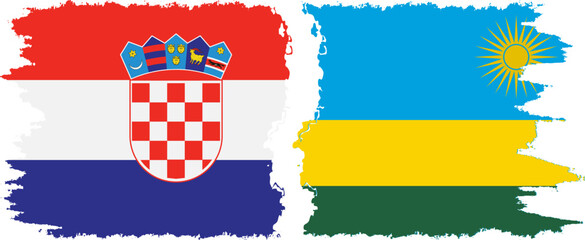 Rwandan and Croatia grunge flags connection vector