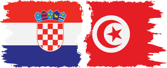 Tunisia and Croatia grunge flags connection vector
