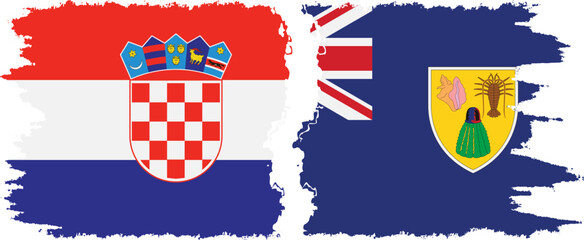 Turks and Caicos and Croatia grunge flags connection vector
