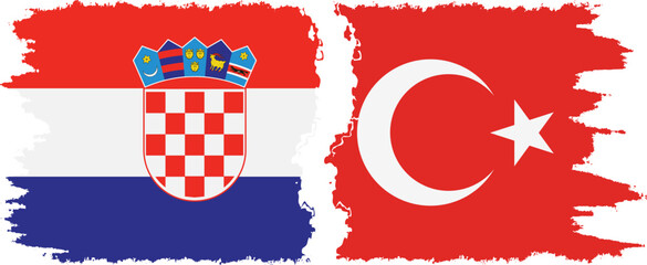 Turkey and Croatia grunge flags connection vector