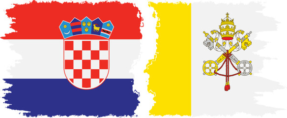 Vatican and Croatia grunge flags connection vector