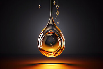 Artistic Oil Drop with Swirling Liquid Inside on a Gradient Background.