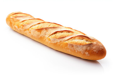 Fresh Baked Baguette Isolated on White, Traditional French Bread Concept.