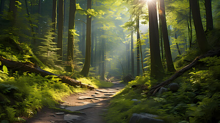 Fototapeta premium Footpath in a dense forest on a sunny day