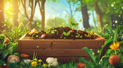 A depiction of a compost bin with food scraps turning into nutrient-rich soil  AI generated illustration