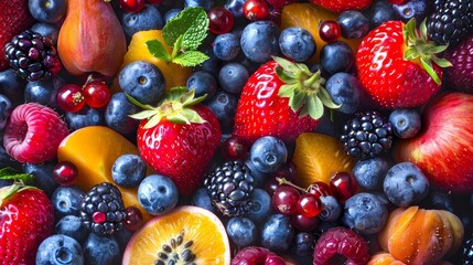 A delightful assortment of fruits and berries offering a visual feast for the eyes  AI generated illustration - obrazy, fototapety, plakaty