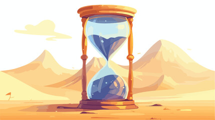 Flat vector icon of old hourglass with flowing sand