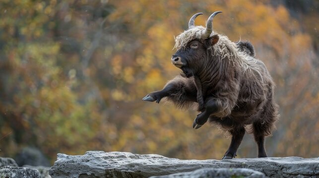 Yoga Yaks Detailed photographs of yoga-practicing yaks striking funny and exaggerated yoga poses showcasing their flexibility and zen-like demeanor  AI generated illustration