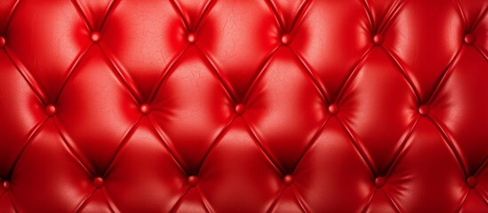 A closeup shot of a red tufted leather couch showcasing intricate patterns and symmetry, resembling the vibrant petals of a magenta flower in macro photography