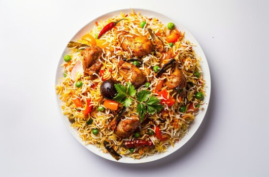 top view of biryani in an oval plate