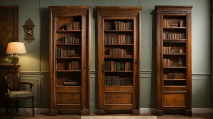 Old book shelf with books 