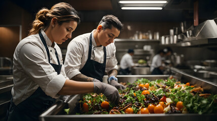 People chopping fruits and vegetables at a restaurant