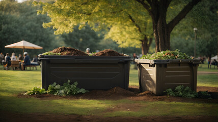 Container with soil and organic waste like fruits and vegetables