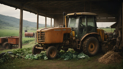 Obraz premium Tractor working on a plastic recycling plant