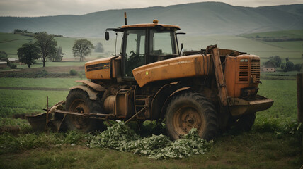 Tractor working on a plastic recycling plant