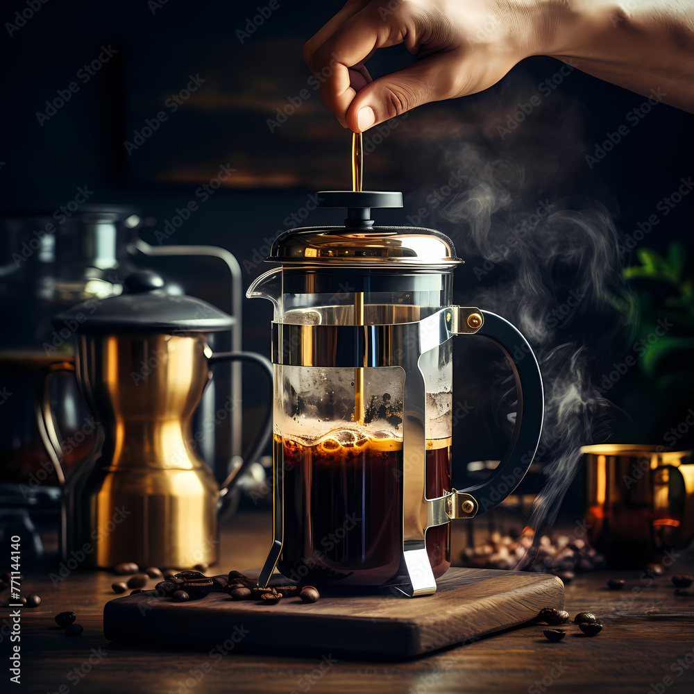 Sticker A pair of hands pouring coffee from a French press