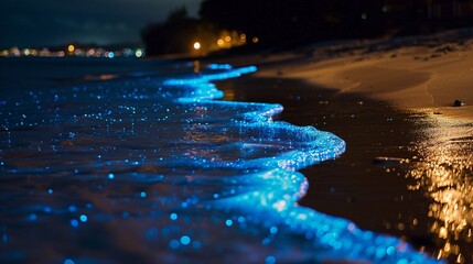 Bioluminescent beach walk, Earth Day night event, glowing organisms, aweinspiring natural wonder