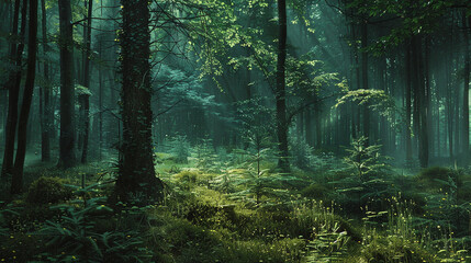 Deep forest green, rich and velvety, evoking the quiet majesty of a secluded woodland glen. - obrazy, fototapety, plakaty
