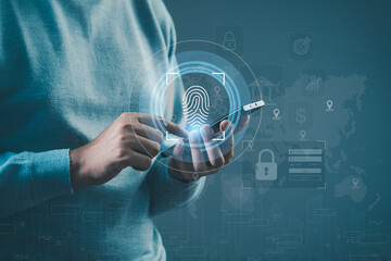 Security of future finger print technology and Cybernetics on the Internet concept, fingerprint...