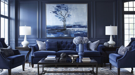 Royal indigo, deep and regal, commanding attention and infusing the space with a sense of majesty and depth.