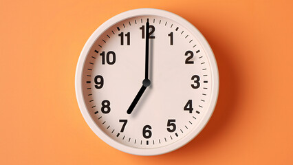 Analog wall clock spinning animation through the hours, time passing, time lapse, orange background