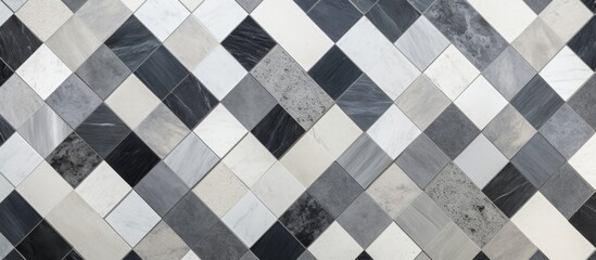 A detailed view of a monochromatic black and white checkered tile floor, resembling a road surface with rectangle patterns in contrasting Purple and Grey tones