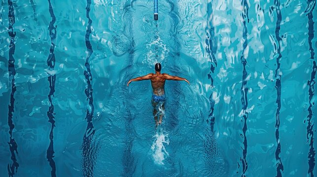 Man swimming in olympic swimming pool