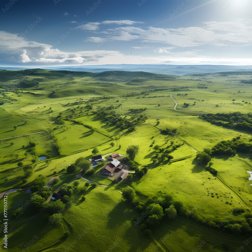 Poster Aerial view of a peaceful countryside landscape. 