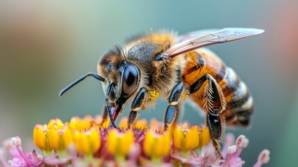 Fototapeta premium Close-up of bee on flower, pollination