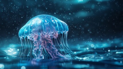 Glowing jellyfish underwater, marine mystery - obrazy, fototapety, plakaty