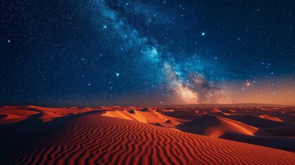Starry night over desert, infinite universe - obrazy, fototapety, plakaty